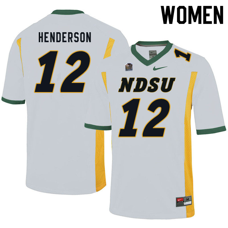 Women #12 Braylon Henderson North Dakota State Bison College Football Jerseys Sale-White - Click Image to Close